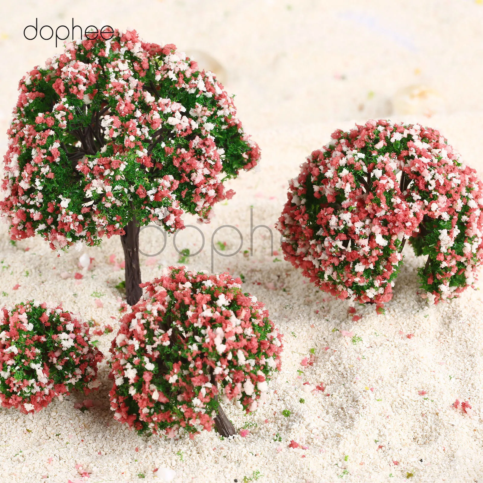 dophee 4pcs model trees 4cm-10cm Train Railroad Scene Scenery Landscape Model Trees w/ Flowers Model Building Kits Tree Model