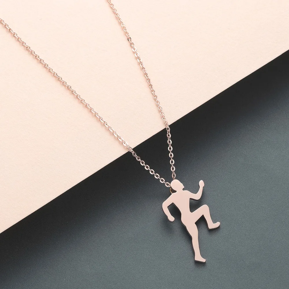 Todorova Gymnastic Runner Pendant Necklace Figure Running Men Silhouette Necklace Women Stainless Steel Sports Lover Gift