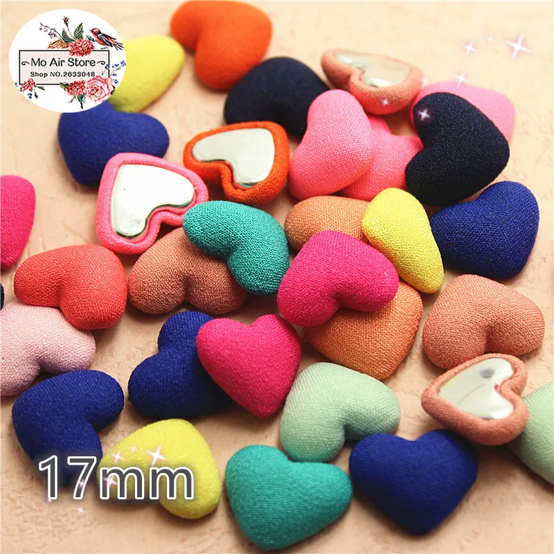 50pcs Mix Color Flatback Fabric Covered Heart Buttons Home Garden Crafts Cabochon Scrapbooking DIY 17mm