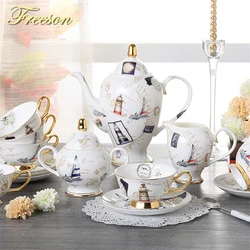 Logbook Bone China Coffee Set Europe Porcelain Tea Set Ceramic Pot Creamer Sugar Bowl Teatime Teapot Tea Coffee Cup Coffeeware