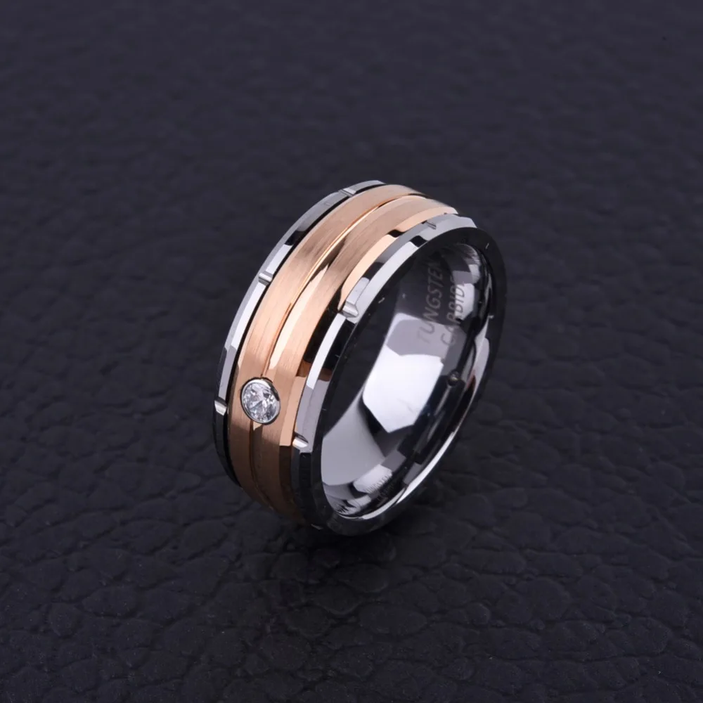 8mm Trendy Tungsten Carbide Wedding Ring  Men Women Gold Rose Gold Color CZ Stone Rings for  Anniversary Jewelry