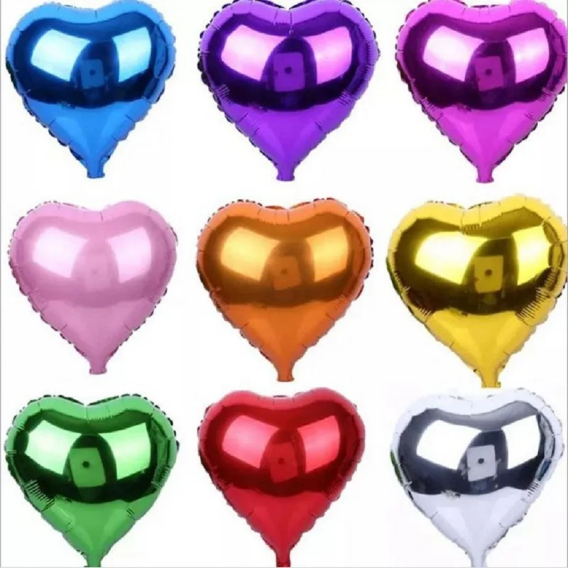 50pcs/lot 10inch Colourful Heart Shaped Foil Balloon Wedding Birthday Decor Pure Color Metallic Inflatable Globos Toys