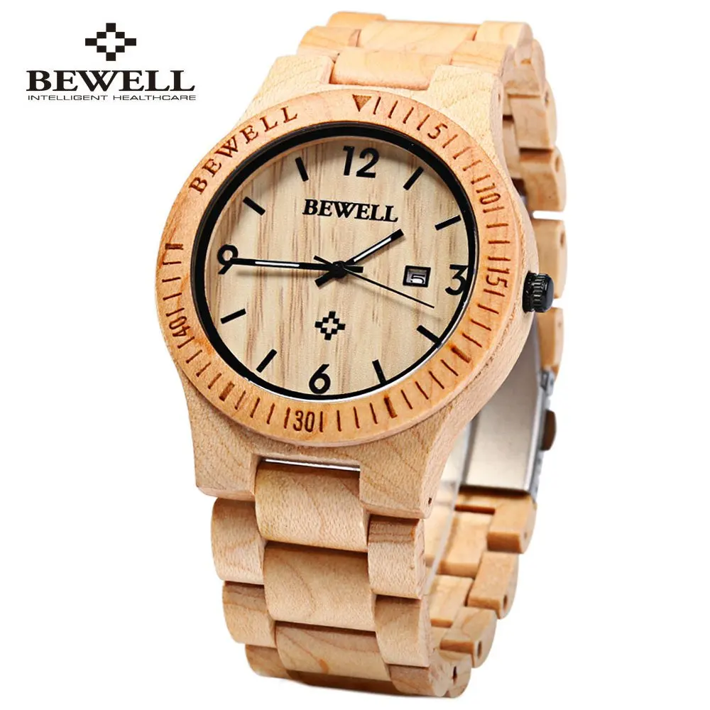 Bewell ZS-W086B Luxury Brand Wood Watch men Analog Quartz Movement Date Waterproof Male Wristwatches relogio masculino