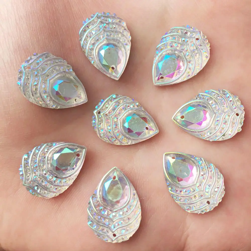 DIY craft 40PCS 13mm*18mm AB Resin Drop Flatback Rhinestone trim Wedding 2 hole Button R26*2