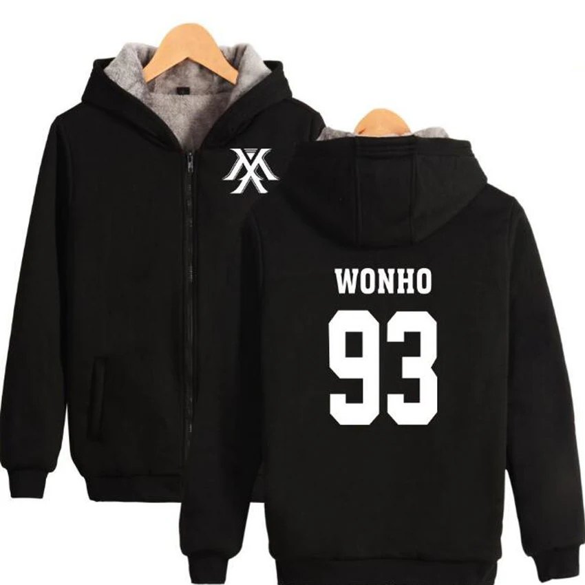 

Womens Jackets and Coats Winter Korean KPOP MONSTA X Women Hoodies Sweatshirts Thick Warm Zipper Hooded Outwear Female