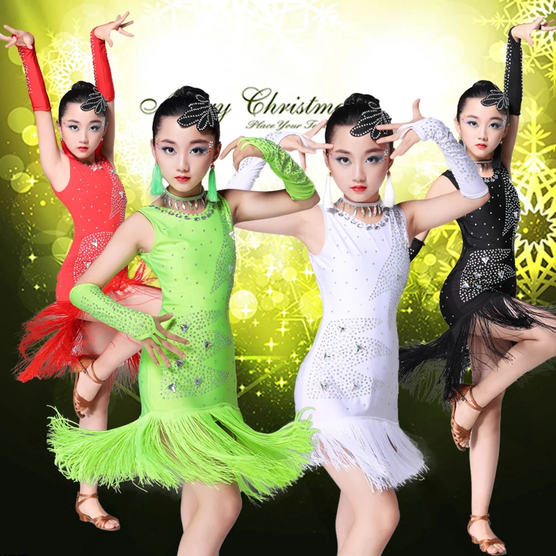 

Новые детские костюмы для девочек, одежда для выступлений на латиноамериканском языке, для выступлений и выступлений с алмазной кисточкой