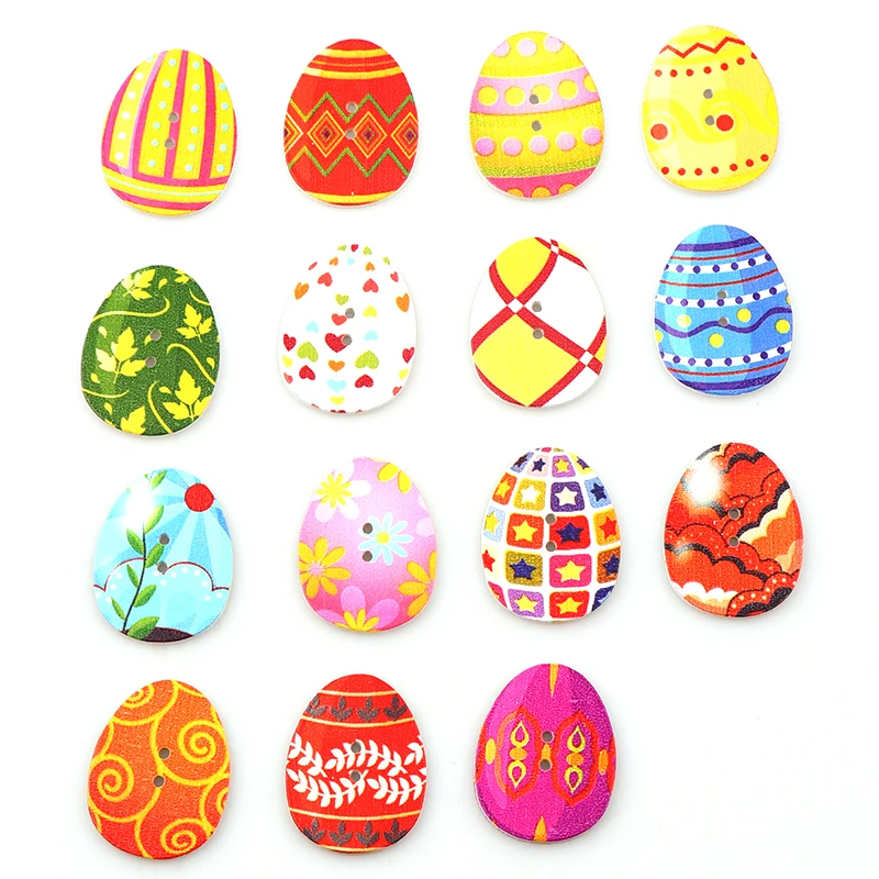 Fashion Egg Craft 50PCS 24*31MM Mixed BeautifulWooden Buttons Easter Eggs Painting 2 Hole Fit Sewing DIY Scrapbooking Craft