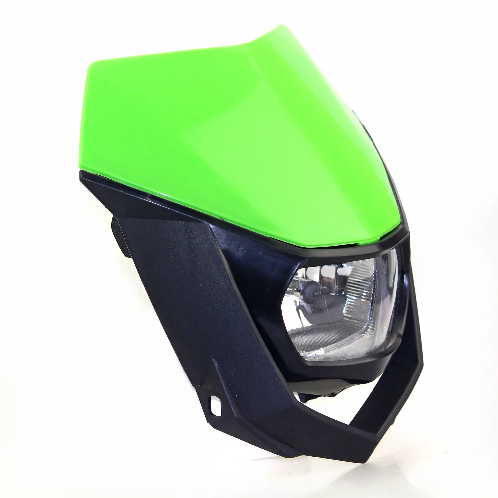 Universal Green Dirt Bike Dual Sport Headlight Fairing Motocross Enduro H4 35W Headlight Headlamp For Kawasaki KX KLX KLR KX KXF