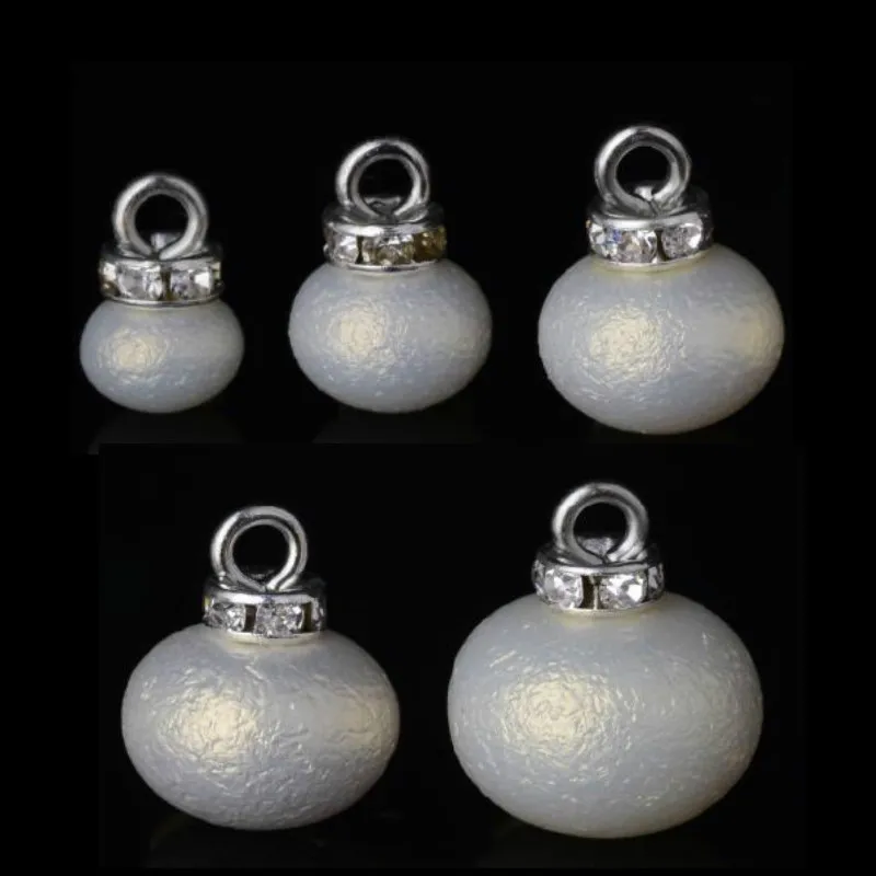 Wholesale 50pcs 8 10 12 14 16mm Alloy Silver Color Crystal Imitation Pearl Beads Charm for Women Fashion Jewelry Accessories DIY