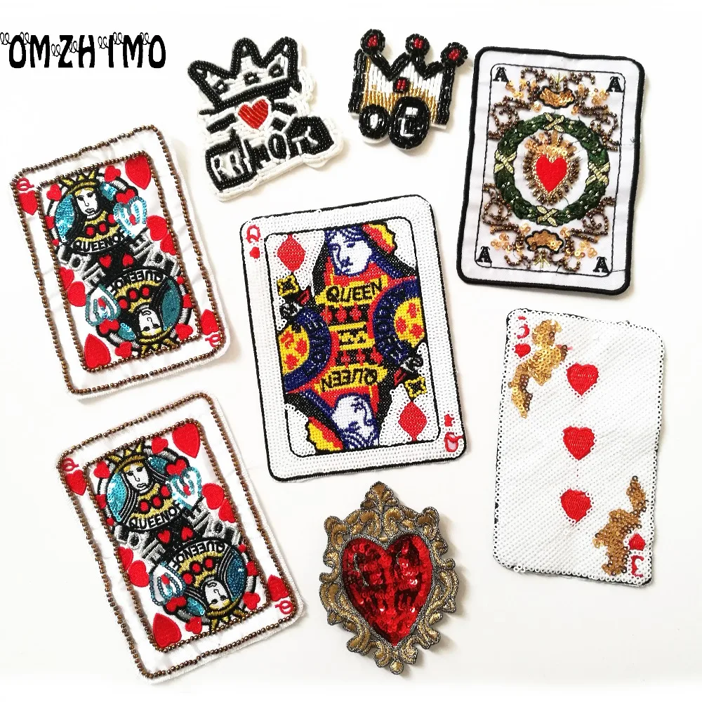 Corona di perline poker paillettes patch vintage ricamato applique abbigliamento moda decorazione cucire su accessori di patch A Motivi di patch