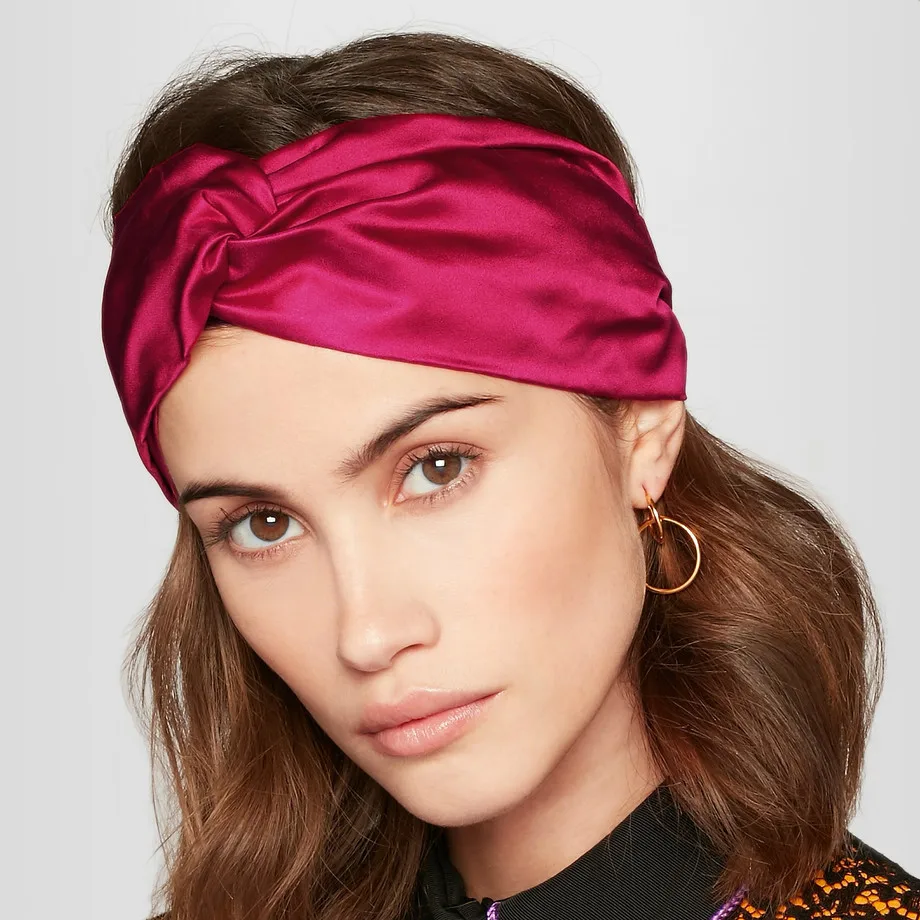 

new Luxury Women knotted Headband Twist Turban Solid Color Cross Knot Headwrap bandage real Silk Satin Elastic Hair Accessories