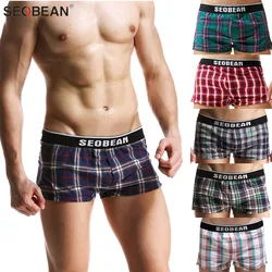 SEOBEAN Mens Underwear Boxer Shorts 100% Cotton Men Trunks Boxers Sexy Low-waist Sleepwear Home Wear Shorts Men Underpants