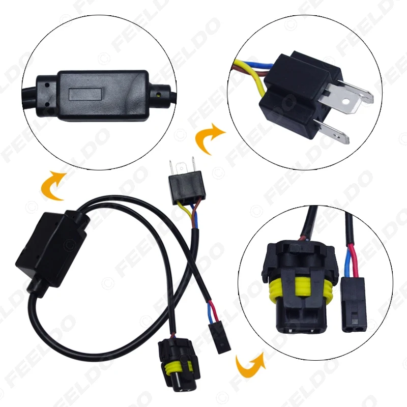 Feeldo 1 peça simplificada h4/9003/hb2 hi/lo, cabo de fiação hid bi-xenon para lâmpadas, controlador # convés