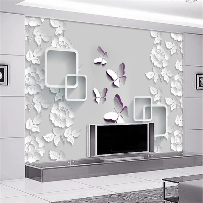 beibehang  Wallpaper Mural Wall Sticker Fashion Peony Butterfly Paper Carving TV Background Wall papel de parede