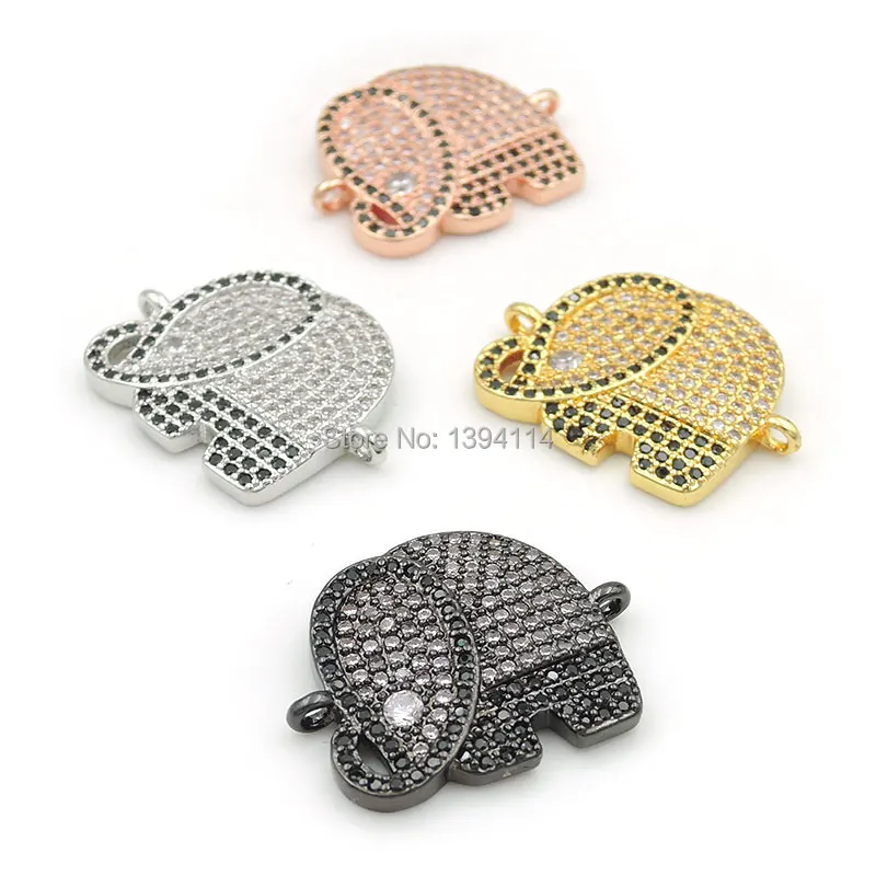 22*17*3mm Micro Pave Clear&Black CZ Elephant Connector Fit For Women As DIY Bracelets Accessory