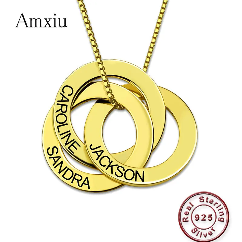 

Amxiu Custom 100% 925 Sterling Silver Necklace Engrave 2-5 Names Russian Circle Necklace For Women Men Gift Personalized Jewelry