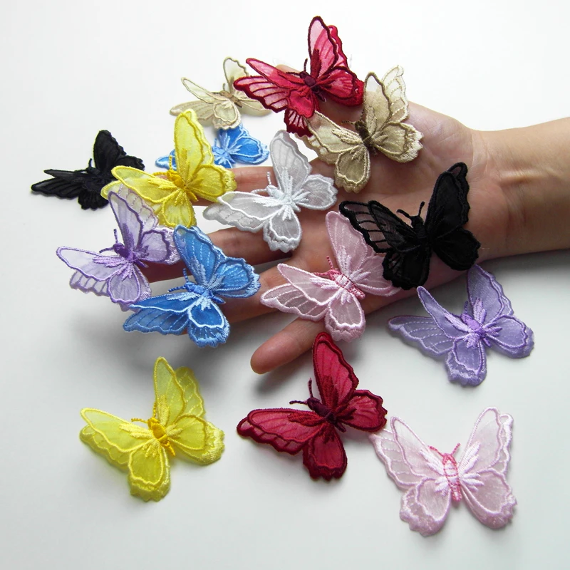 1PCS Double Layers Organdy Butterfly Patch Embroidered Cloth Stickers Bride Veil Accessories Iron On Patch for Clothing