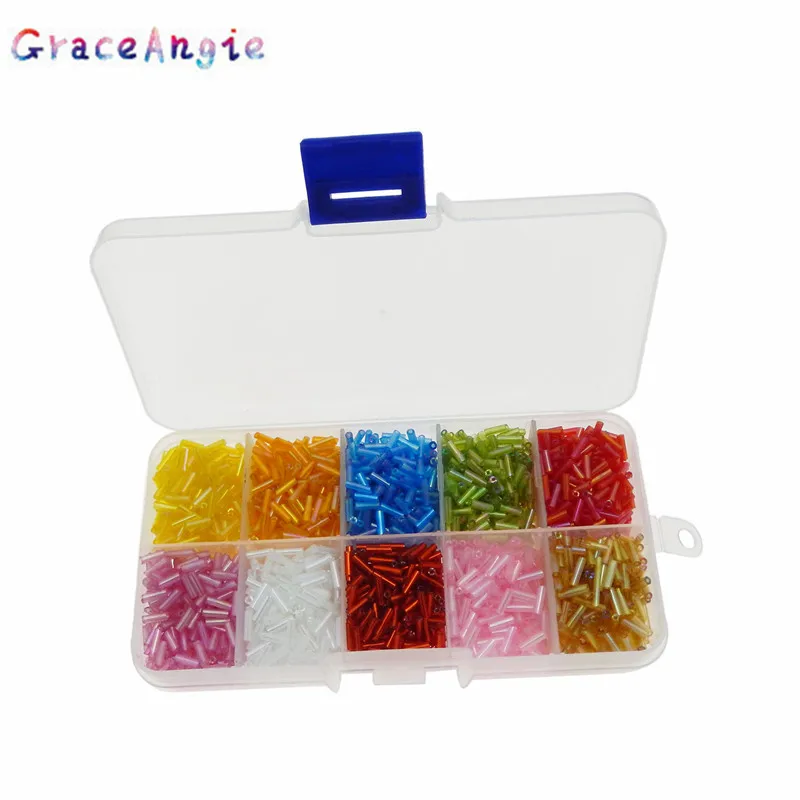 GraceAngie 3000pcs/pack Mixed Random Multi-color Two Cut Glass Seed Bugle Beads 6mm Diameter in One Box Tube Beads Jewelry