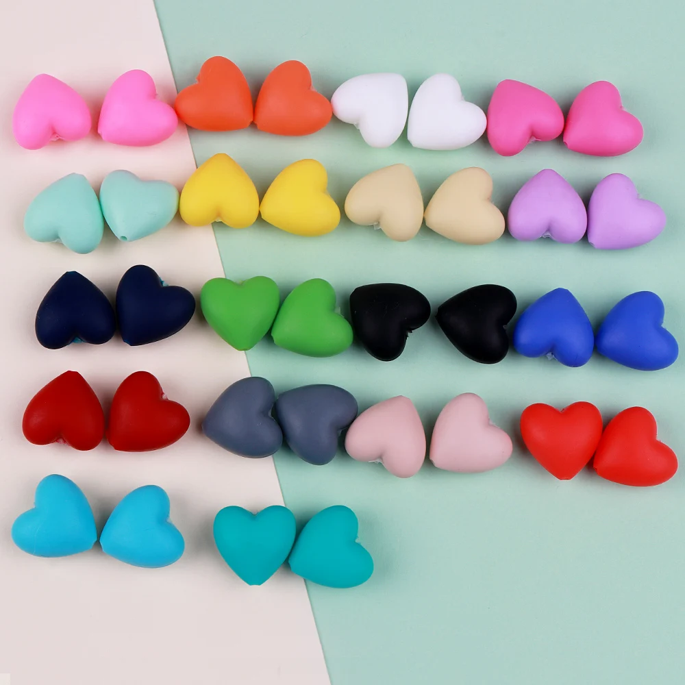 TYRY.HU 10Pc Silicone Heart Beads Loose BPA Free For Baby Silicone Teething Safe Toys For DIY Jewelry Making Necklace/Bracelet