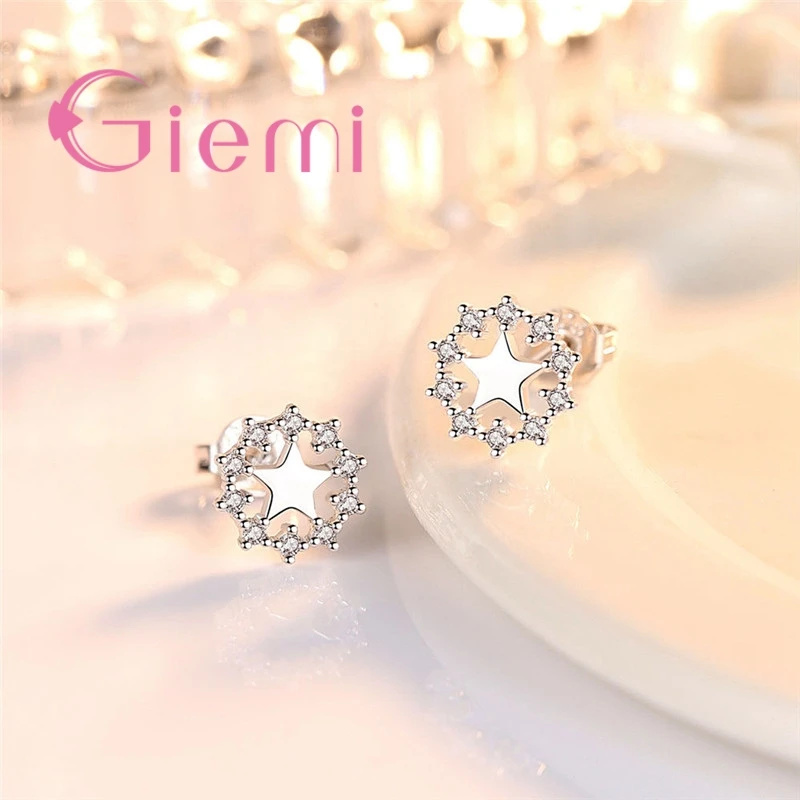 Attractive Trendy Fast Shipping Cute Star 925 Sterling Silver  Cubic Zirconia Stud Earring For Women Engagement Jewelry