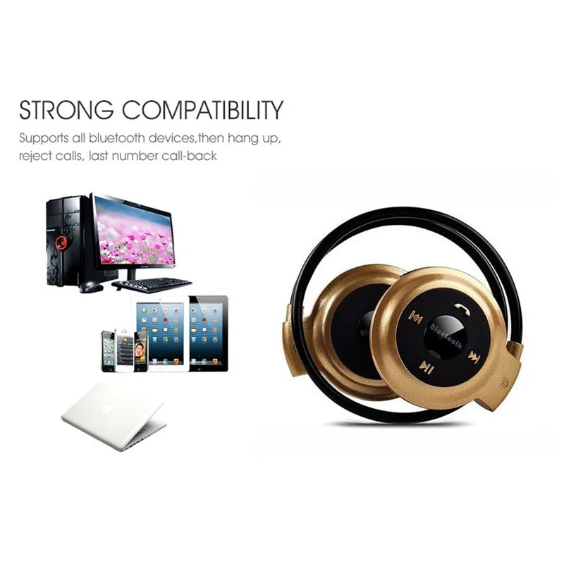 VAORLO-سماعات بلوتوث لاسلكية 503 ، سماعات رياضية ، بطاقة TF/Micro SD ، ستيريو ، مع ميكروفون وراديو FM