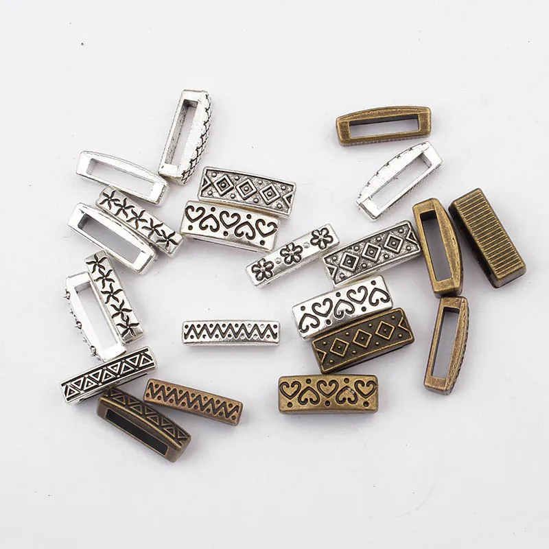 Wholesale Bronze Craved Heart Waves Dots Flat Slider Spacer Beads For 5mm 10mm 11mm 20mm Flat Leather Cord Jewelry Accessories