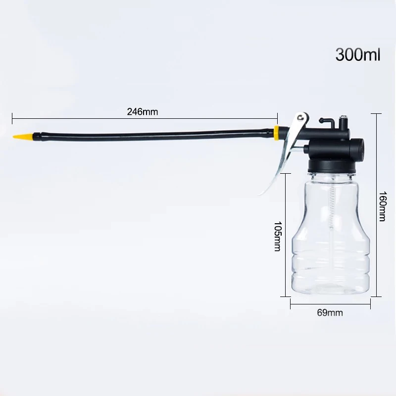 Oil filling Equipment 300ML Transparent High Pressure Pump Oiler Lubrication Oil Can Plastic Machine Oil Pot Extended Hose