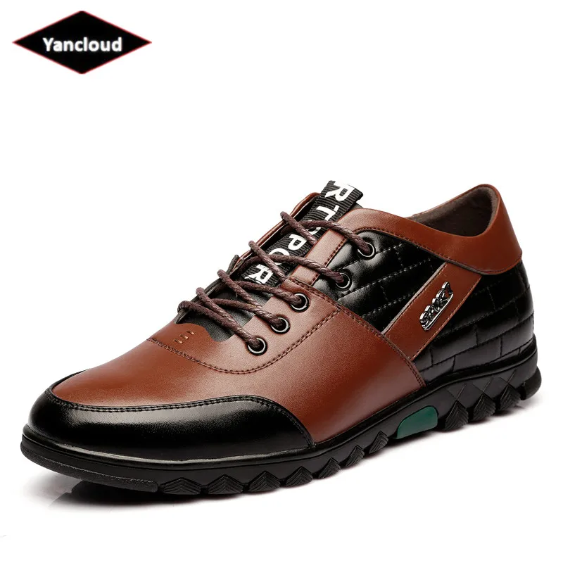 

New 2022 4 seasons Men's genuine leather Casual Shoes Height Increase 6CM lace Outdoor Footwear with Fur Winter