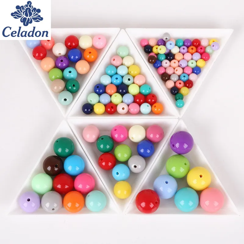 6/8/10/12/14/16mm 20-200pcs/bag Random Mixed Shiny Plastic Acrylic Loose Spacer Round Ball Beads For DIY Jewelry Findings Making