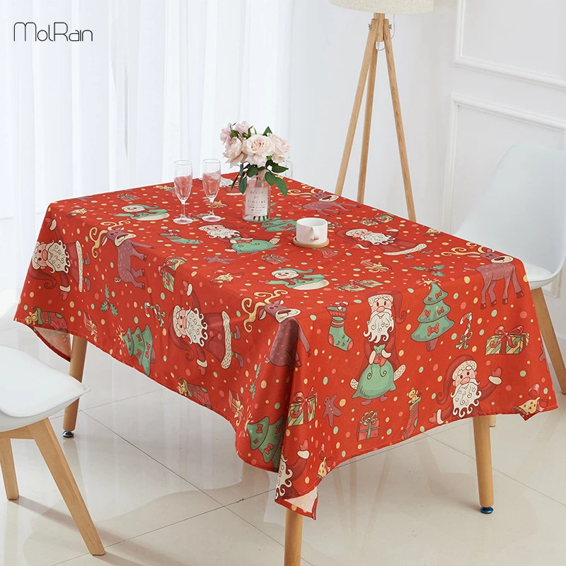 Christmas Decorative Tablecloth for Dining Kitchen Linen Cotton Table Cloth Santa Claus Red New Year Print Table Cover for Home