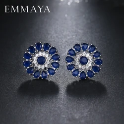 EMMAYA Vintage Stud Earrings Cz Jewelry Pierecing Wedding Earrings With Blue Crystal Brinco Para Noivas