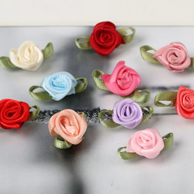 120mm 50pcs/lot Handmade Satin Rose Ribbon Rosettes Fabric Flower Bow Appliques Wedding Decor Craft Sewing Accessories DIY