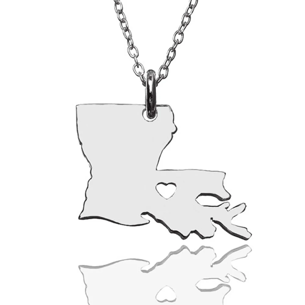 USA Louisiana State Map Necklace Rose Gold Silver Color Stainless Steel Map Necklaces Jewelry