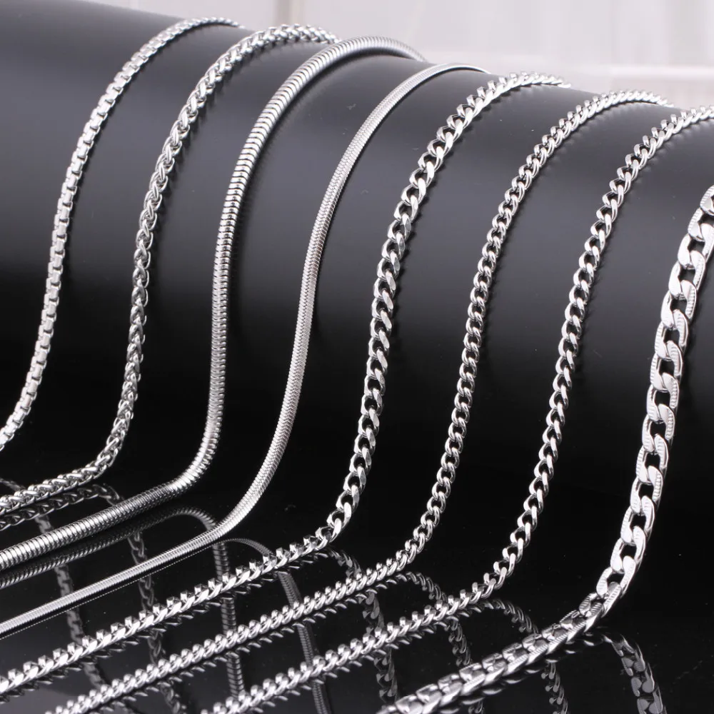 Naszyjnik łańcuch dla mężczyzn 60cm długi naszyjnik 3mm szeroki naszyjnik dla mężczyzn SilverTitanium łańcuch z ogniwami stalowymi naszyjniki mężczyzn