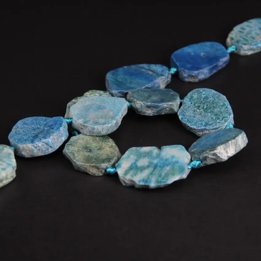 New!!! 11-13PCS/strand Blue Coral Jades Fossils Raw Slab Nugget Beads,Ocean Chrysanthemum Stone Agates Slice Pendants Jewelry