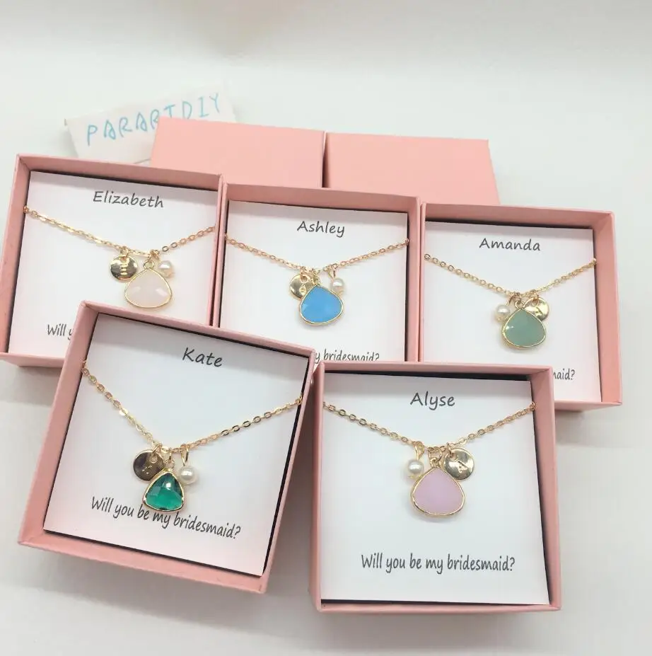 

Personalized wedding bridesmaid proposal BirthStones necklace birthday flower girl maid of honor necklaces friend jewelry gifts