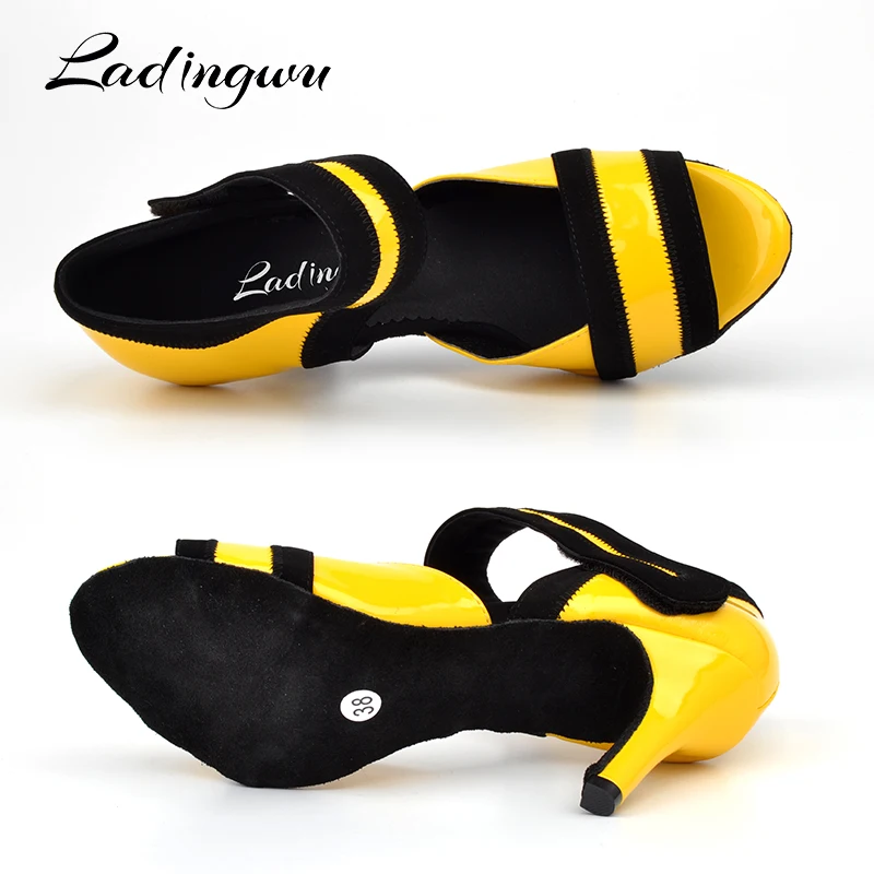 Ladingwu Yellow Shoes Dance Latin Women Tango Waltz Dance Shoes PU Ballroom Dancing Shoes  Woman zapatos de baile latino mujer