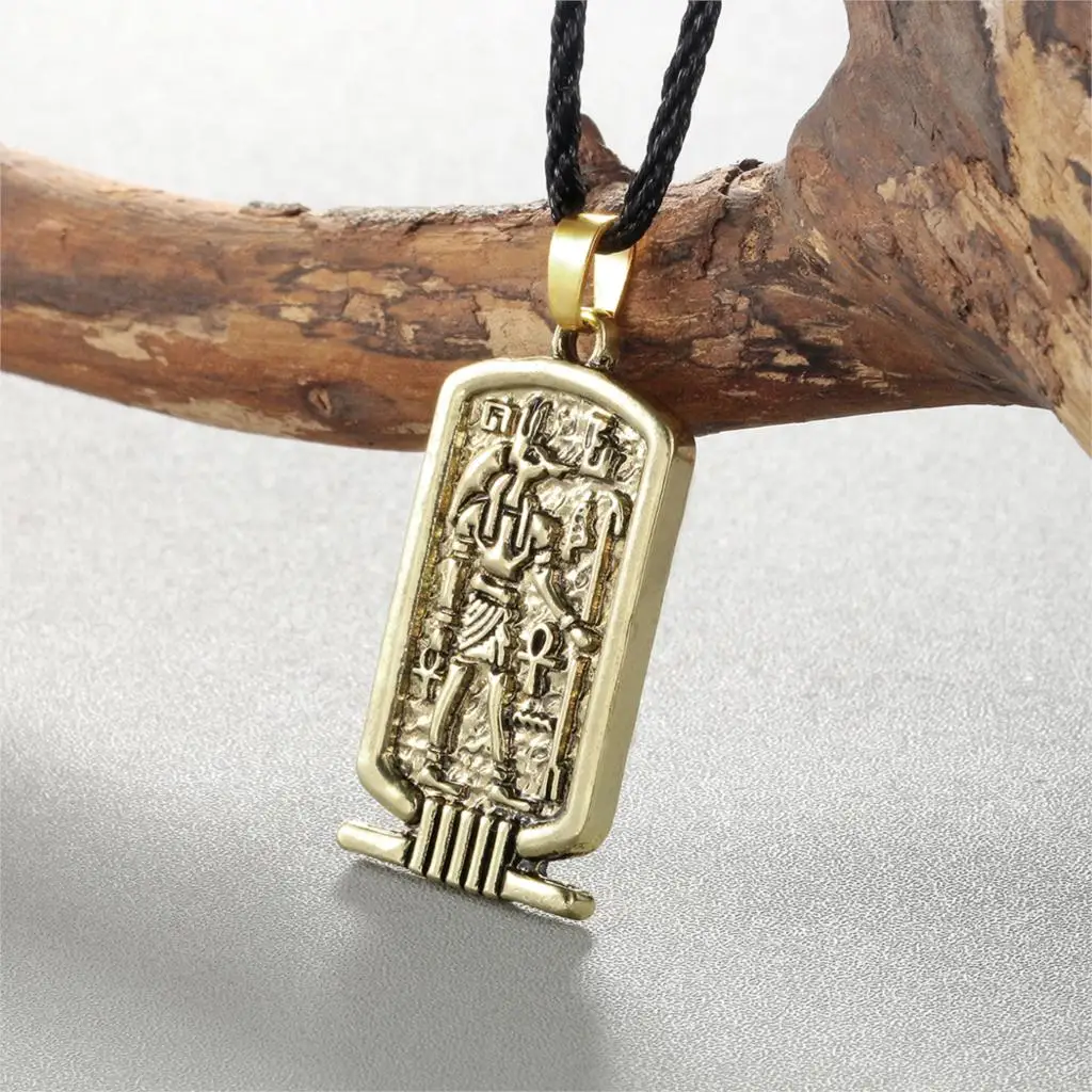 Kinitial Mens Punk Necklaces Egypt Amulet Women Square Tag Anubis Ankh Pendant Necklace Vintage Collare Religious Symbol Jewelry