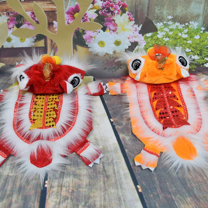 New Year\'s pet Chinese costume dragon dance lion dog clothes lion dance red funny festive lucky cat clothes makeover