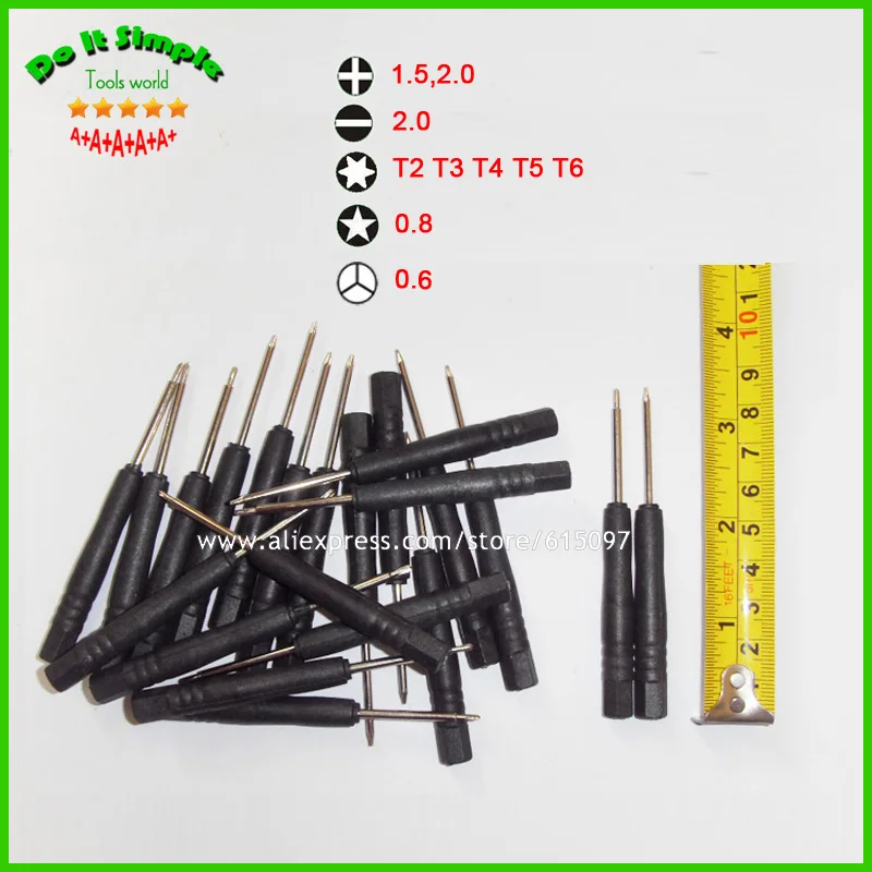 100pcs/lot Mini Screwdriver Slotted 2.0 Phillips 1.5 2.0 Torx T2 T3 T4 T5 T6 Star 0.8 0.6Y Screwdriver for Cell Phone Tablet PC