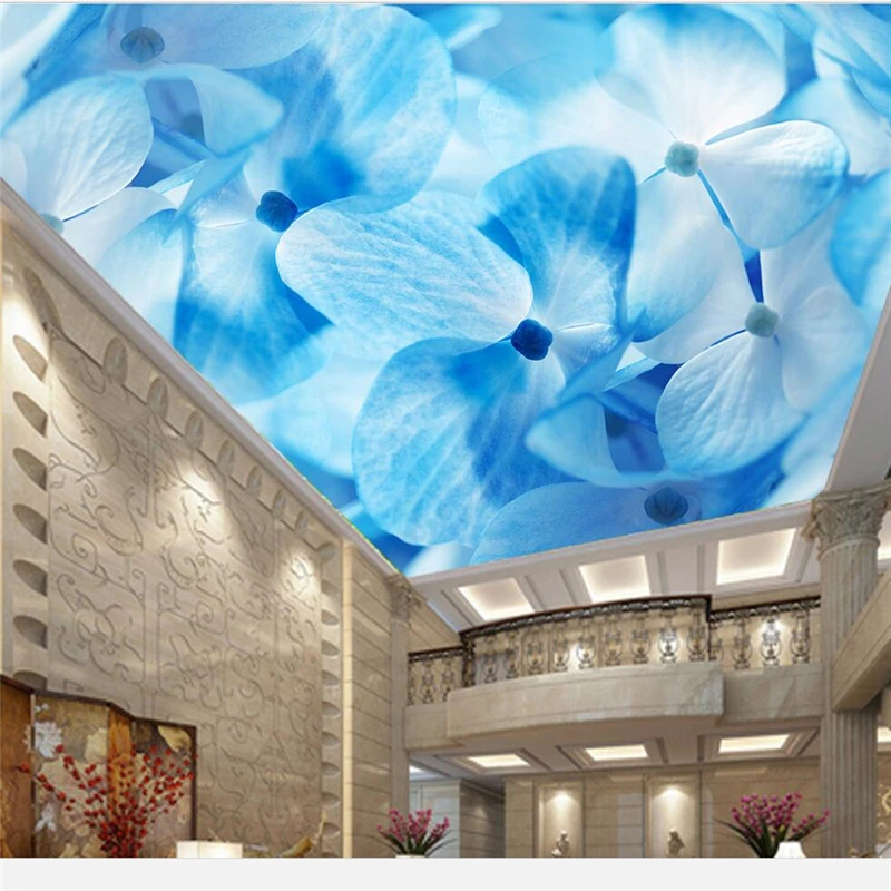 

wellyu Custom wallpaper 3d обои blue flowers bedroom living room ceiling roof wall murals wallpaper papel de parede 3d behang