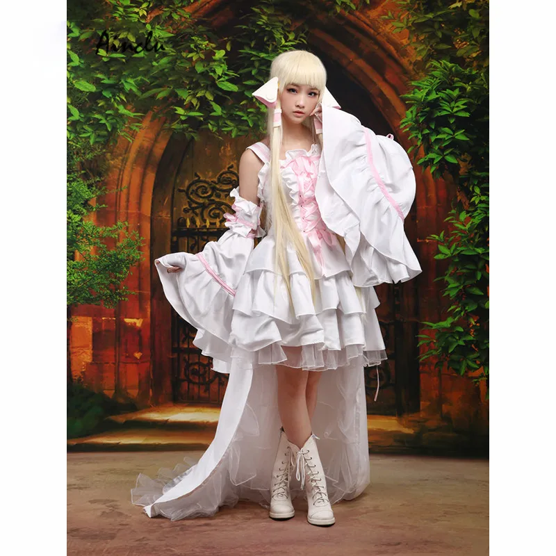 Vestido de Cosplay de lolita, vestido blanco de Lolita, Chobits Chii, Envío Gratis