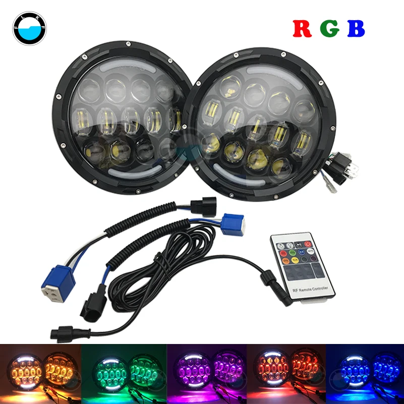 for Jeep Wrangler RGB Headlamp 7 inch LED White DRL LED Headlights Remote Control 7 inch LED Headlamp For Lada 4x4 urban Niva .