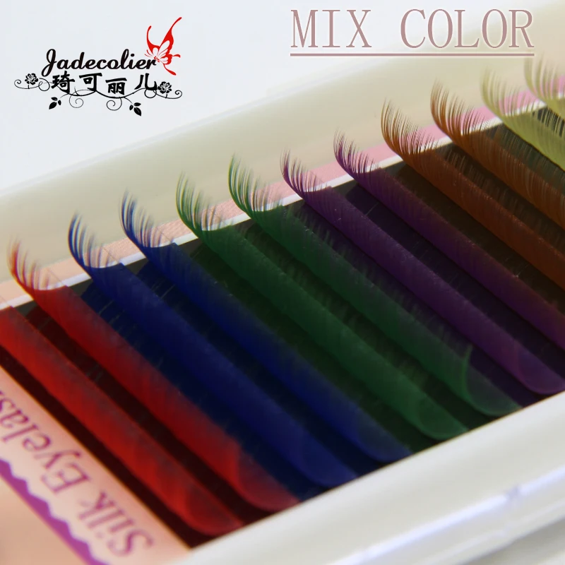 

Jadecolier 1 tray mix color(6 colors) individual eyelash extension 12 rows rainbow color beauty makeup eyelash maquiagem cilios