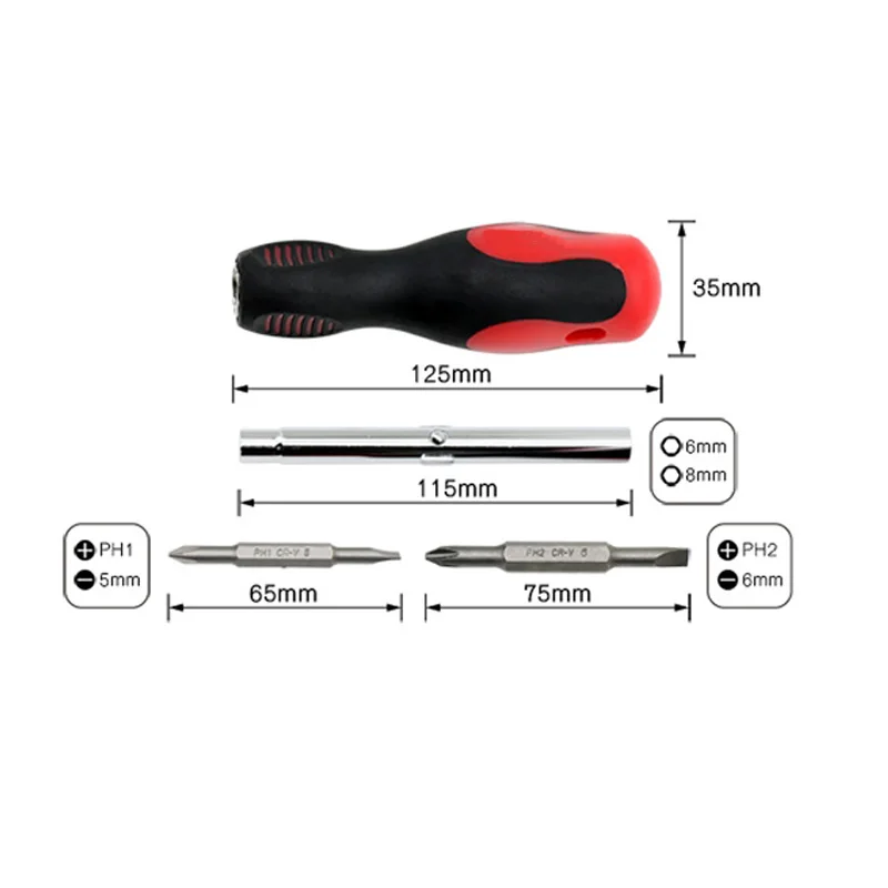 6 في 1 التغيير السريع مفك مشقوق 5 مللي متر 6 مللي متر فيليبس PH1 PH2 رأس المفك 6 مللي متر 8 مللي متر متعددة الوظائف مفك مجموعة