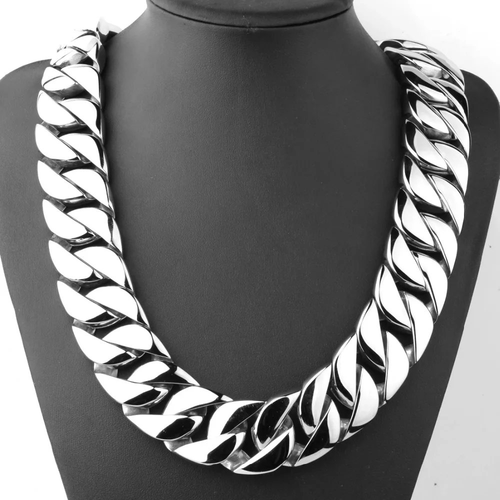 26/31mm Super Heavy Curb Cuban Boys Mens Chain Silver Color 316L Stainless Steel Necklace Bracelet Wholesale Jewelry