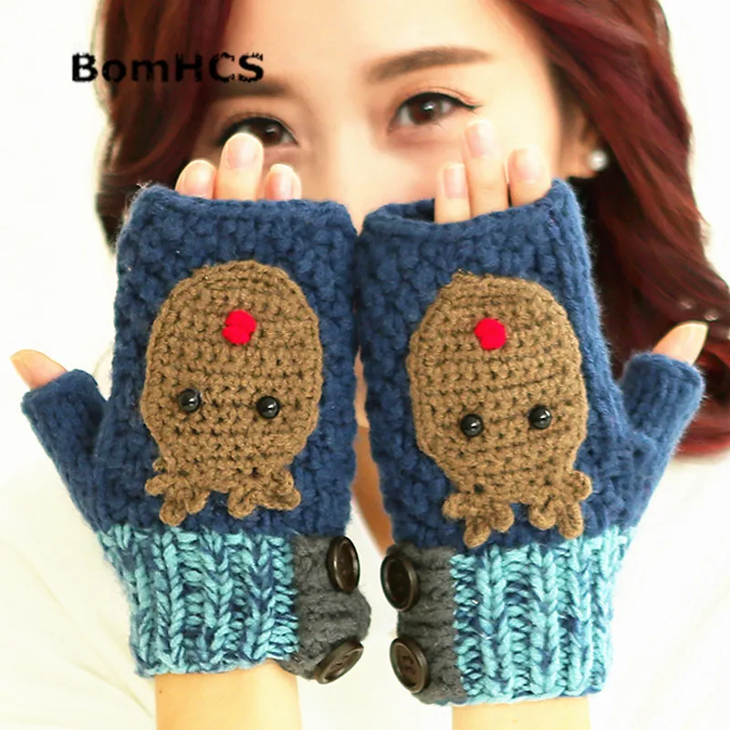 

Cute Bear Winter Warm Mitts 100% Handmade Knitted Fingerless Gloves