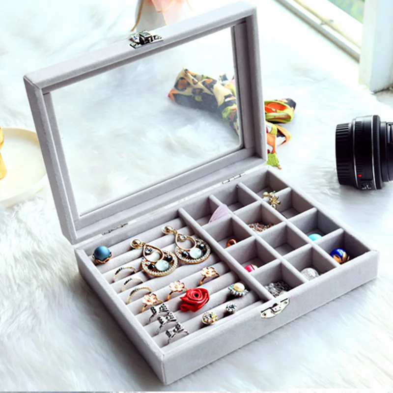 Luxury Gray Velvet  Jewelry Display Box Case for Rings Earrings Bracelets Necklaces or other Ornaments Storage Organizer
