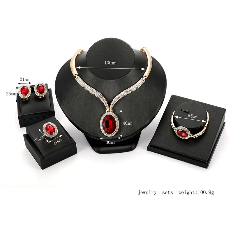 Red Nigerian Jewelry Sets Dubai Gold Color Long Necklace With Big Pendant Charm African Jewelry Sets For Bridal Wedding