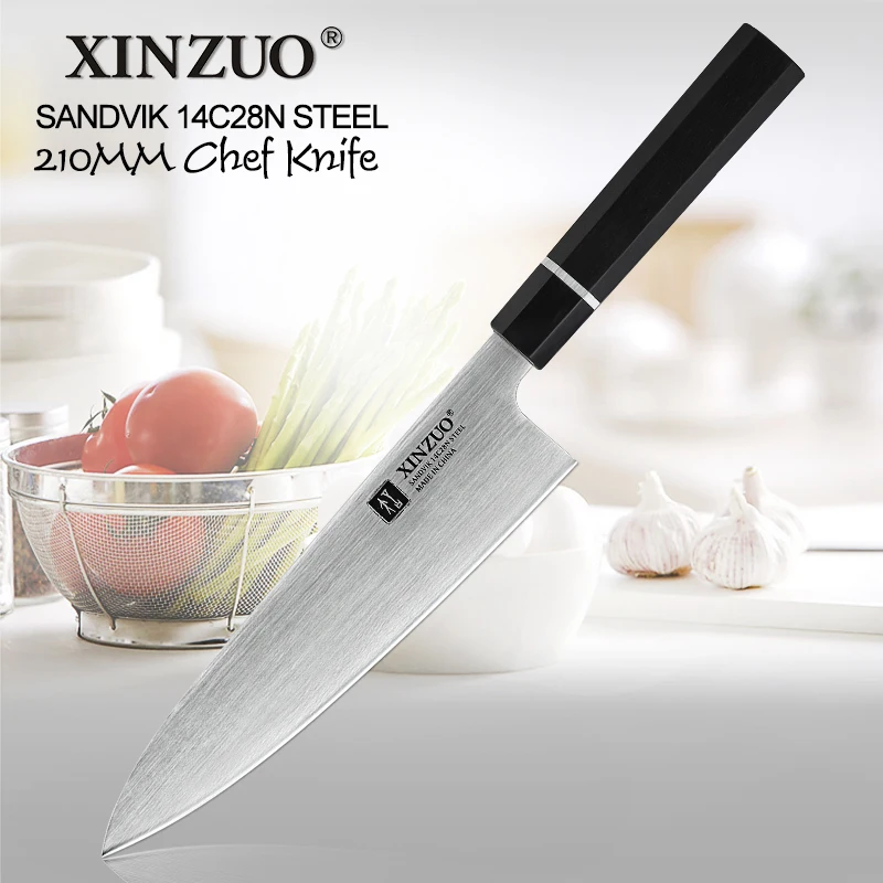 XINZUO 8.5\'\' Chef Knife SANDVIK 14C28N Steel Stainless Steel New Cleaver Slicing Knife Kitchen Knives Ebony wood+Buffalo Handle